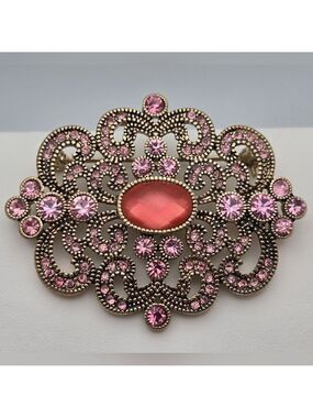 Monet Pink Rhinestone Filigree Flower Brooch Vintage Antique Estate Sale